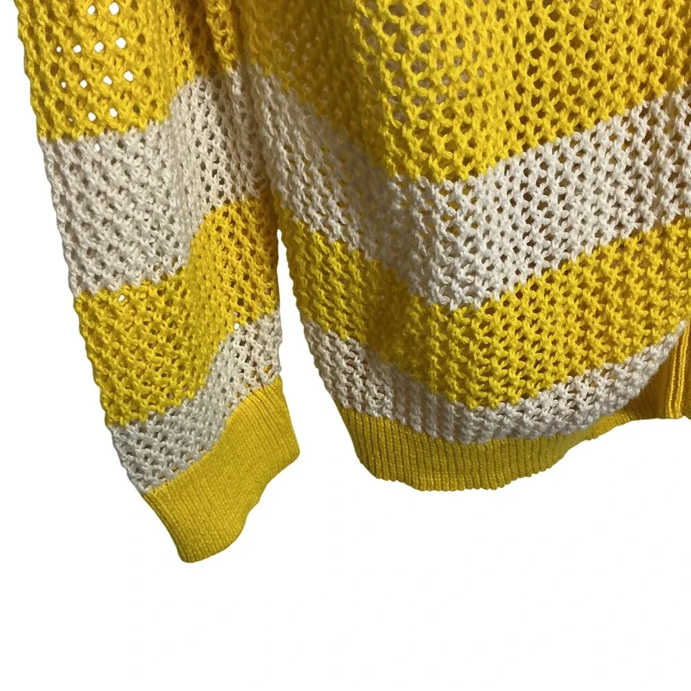 Quacker Factory Women's 2X Yellow White Mesh Hooded Fulll Zip Jacket Beachy